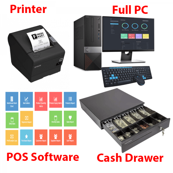 POS + FULL PC+POS PRINTER + CASH DRAWER